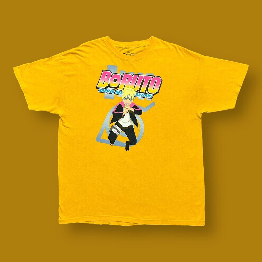 Boruto Shirt Anime Graphic Tee Naruto Short Sleeve Cotton Yellow XL